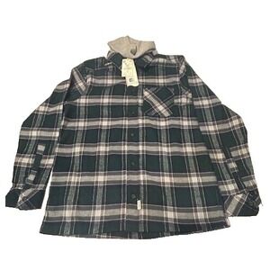 LAGUNA Men's Over Shirt Flannel Plaid‎ Hooded Button Up Green White NWT - Size L